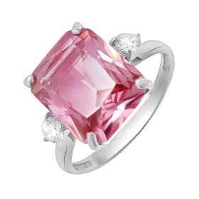 Кольцо из серебра с розовым сапфиром и фианитами