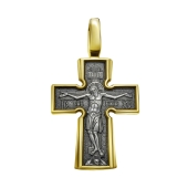 Подвеска-крест из серебра с чернением и позолотой