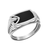 Кольцо-печатка из серебра с ониксом и фианитом