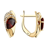 Серьги из серебра с позолотой, гранатами и фианитами