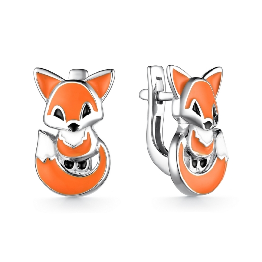 Серьги из серебра с ювелирными кристаллами лунный оникс и фианитами