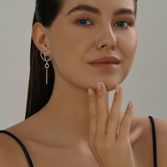 Серьги из серебра с позолотой и фианитами