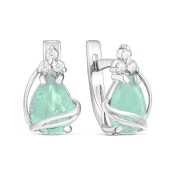 Серьги из серебра с ювелирными кристаллами мятный оникс и фианитами