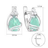 Серьги из серебра с ювелирными кристаллами мятный оникс и фианитами