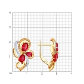 Серьги из золота с рубиновыми корундами и фианитами 