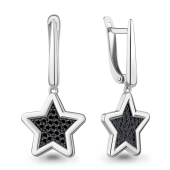 Серьги из серебра с черными фианитами 