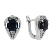 Серьги из серебра с сапфировыми корундами и фианитами