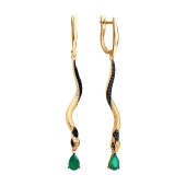 Серьги из серебра с позолотой, агатами и фианитами 