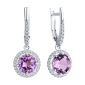 Серьги из серебра с аметистами и фианитами