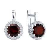 Серьги из серебра с гранатами и фианитами