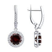 Серьги из серебра с гранатами и фианитами