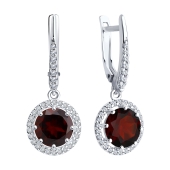 Серьги из серебра с гранатами и фианитами
