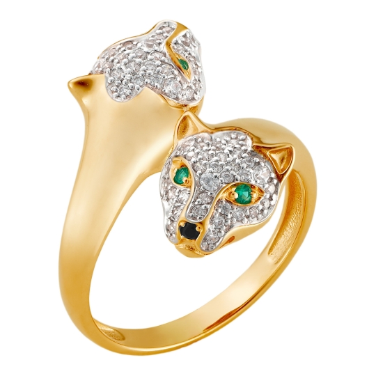 Кольцо из золота с хризолитом и фианитами 