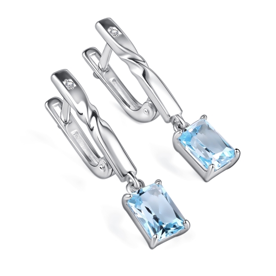 Серьги из серебра с бриллиантами и горным хрусталем