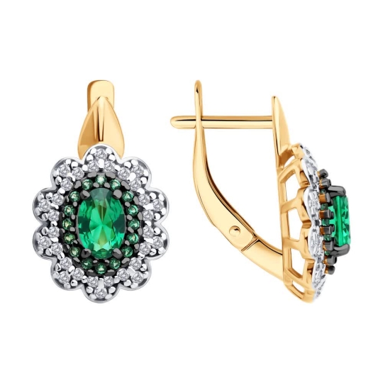 Серьги из серебра с сапфировыми корундами и фианитами