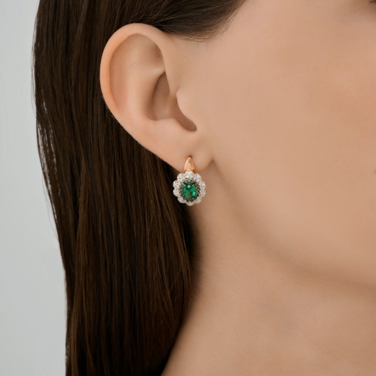 Серьги из серебра с сапфировыми корундами и фианитами