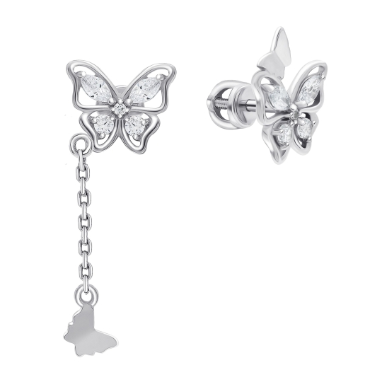 Серьги пусеты из серебра с фианитами Серьги пусеты из серебра с фианитами