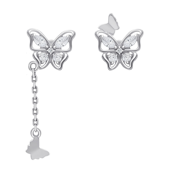 Серьги пусеты из серебра с фианитами Серьги пусеты из серебра с фианитами