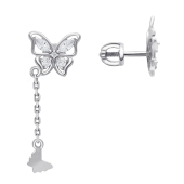 Асимметричные серьги из серебра с фианитами