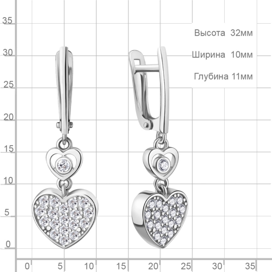 Серьги из серебра с фианитами