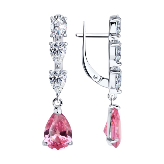 Серьги из серебра с султанитами и фианитами