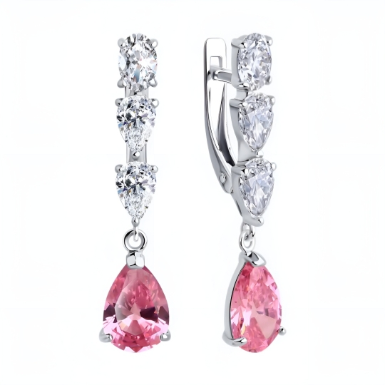 Серьги из серебра с султанитами и фианитами