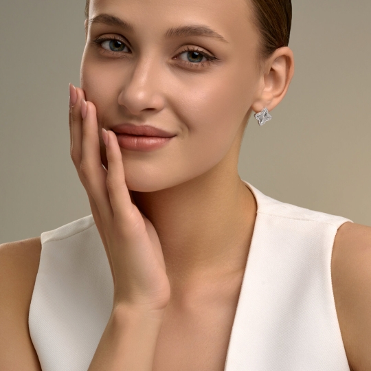 Серьги из серебра с раухтопазами и фианитами