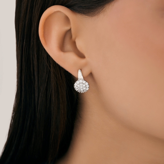 Серьги из серебра с рубиновыми корундами, фианитами и эмалью