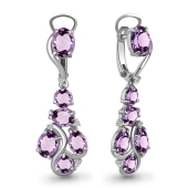 Серьги из серебра с аметистами и фианитами