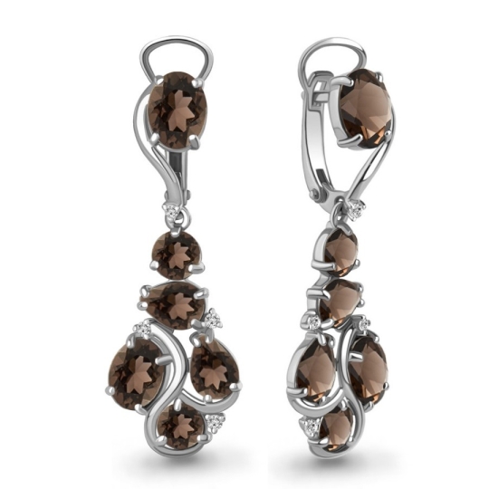Серьги из серебра с гранатами и фианитами