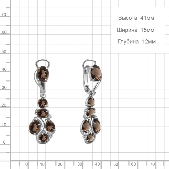 Серьги из серебра с гранатами и фианитами