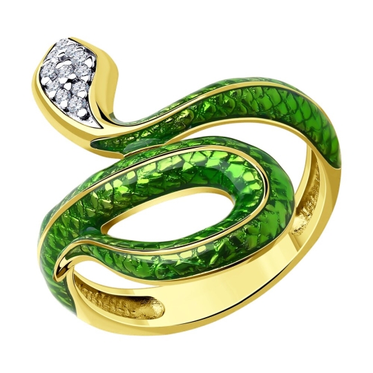 Брошь из серебра с позолотой, эмалью и фианитами