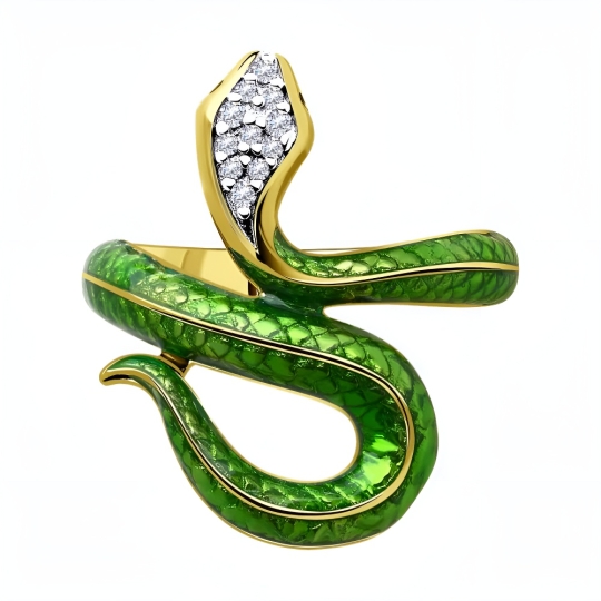 Брошь из серебра с позолотой, эмалью и фианитами