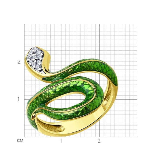 Брошь из серебра с позолотой, эмалью и фианитами