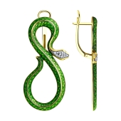 Серьги из серебра с позолотой, эмалью и фианитами