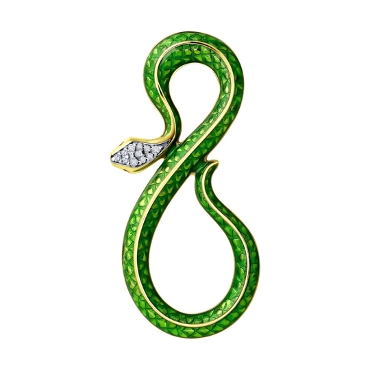 Брошь из серебра с позолотой, корундами, эмалью и фианитами Брошь из серебра с позолотой, корундами, эмалью и фианитами