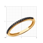 Кольцо из серебра с позолотой и черными фианитами