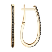 Серьги из серебра с позолотой и черными фианитами