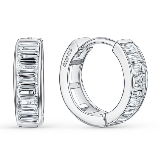 Серьги из серебра с ювелирными кристаллами лунный оникс и фианитами