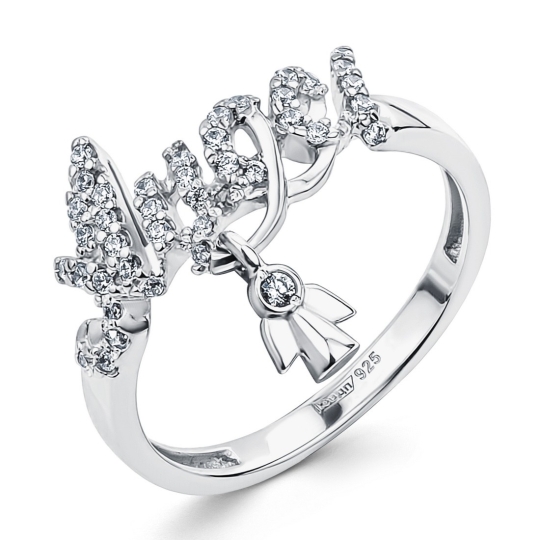 Кольцо-печатка из серебра с фианитом