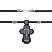 Крест из дерева с серебряными вставками на гайтане