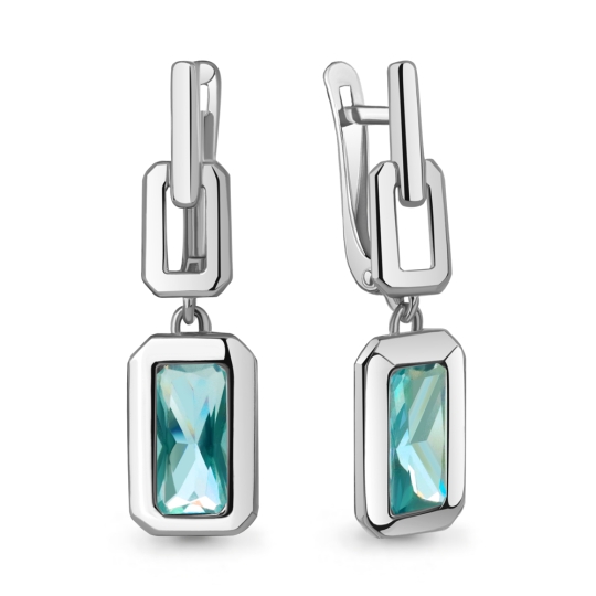 Одиночная серьга из серебра с голубым фианитом