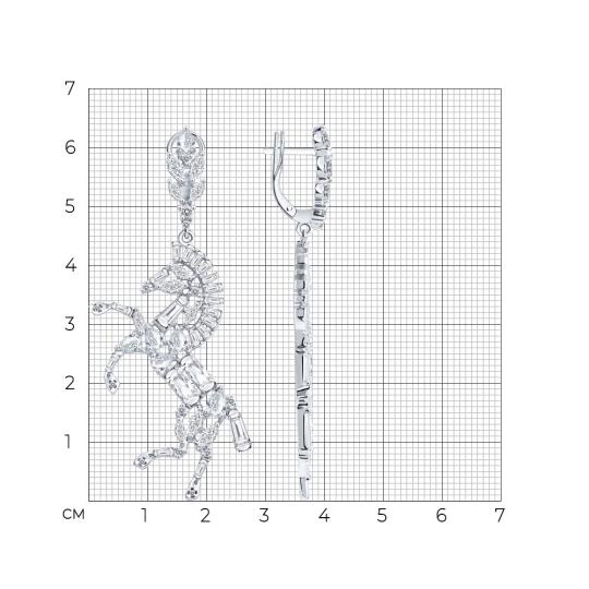 Асимметричные серьги из серебра с фианитами