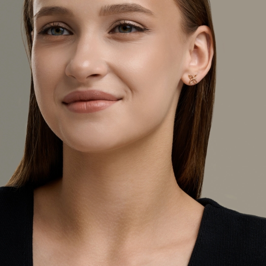 Серьги из золота с янтарём и фианитами