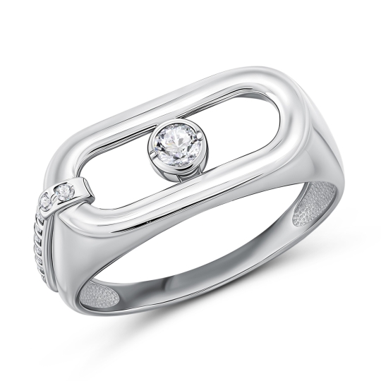 Кольцо из серебра с позолотой, эмалью и фианитами