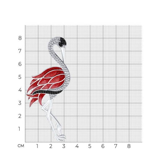 Брошь из серебра с эмалью и фианитами