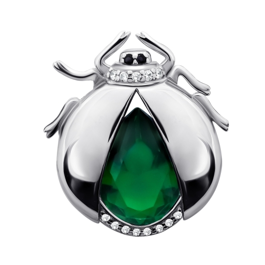 Брошь из серебра с кварцем и фианитами "Жук"