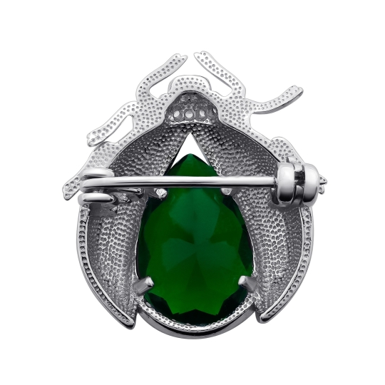 Брошь из серебра с кварцем и фианитами "Жук"