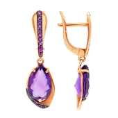 Серьги из золота с аметистами и фианитами