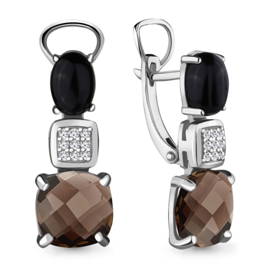 Серьги из серебра с фианитами "Сердце"